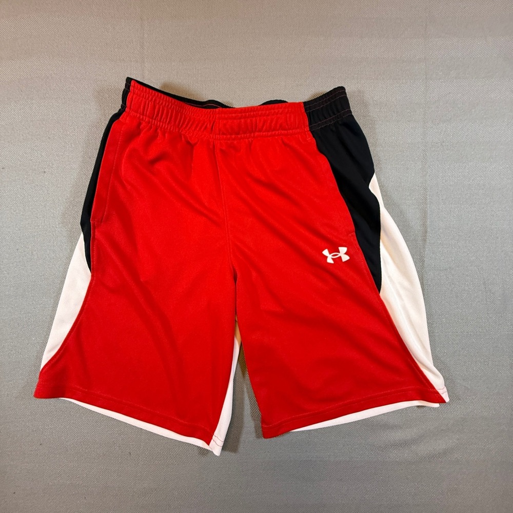 Under Armour Boys Red Black White Athletic  Shorts Large 1370282-600 1964